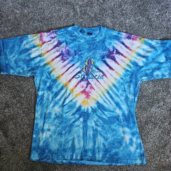 Wiseguy Sportswear XL Tie-Dye Sandals St. Lucia Destination Fish Embroidered - Picture 1 of 8
